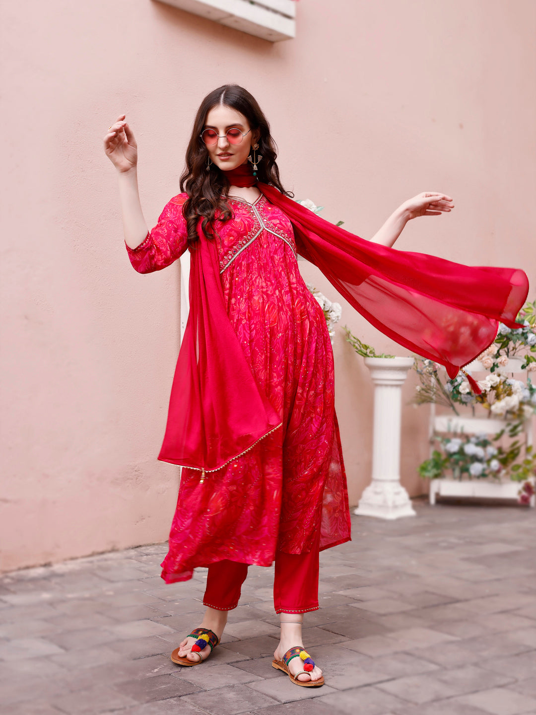 Alia Cut Hand Embroidered Floral Kurta Set with Pant and Dupatta