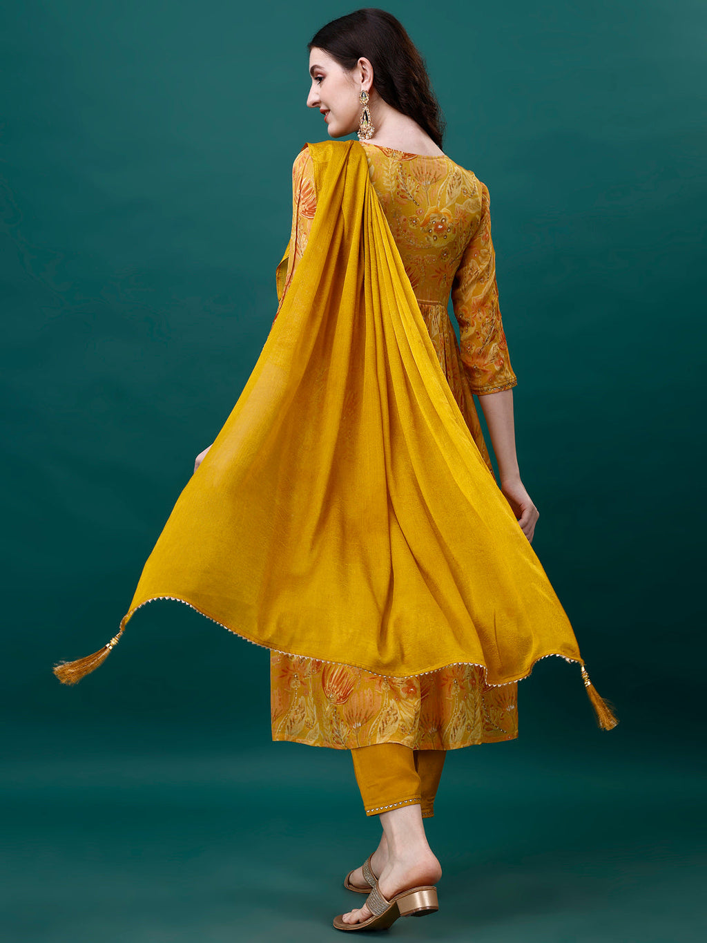 Alia Cut Hand Embroidered Multicolor Printed Chinon Kurta Set