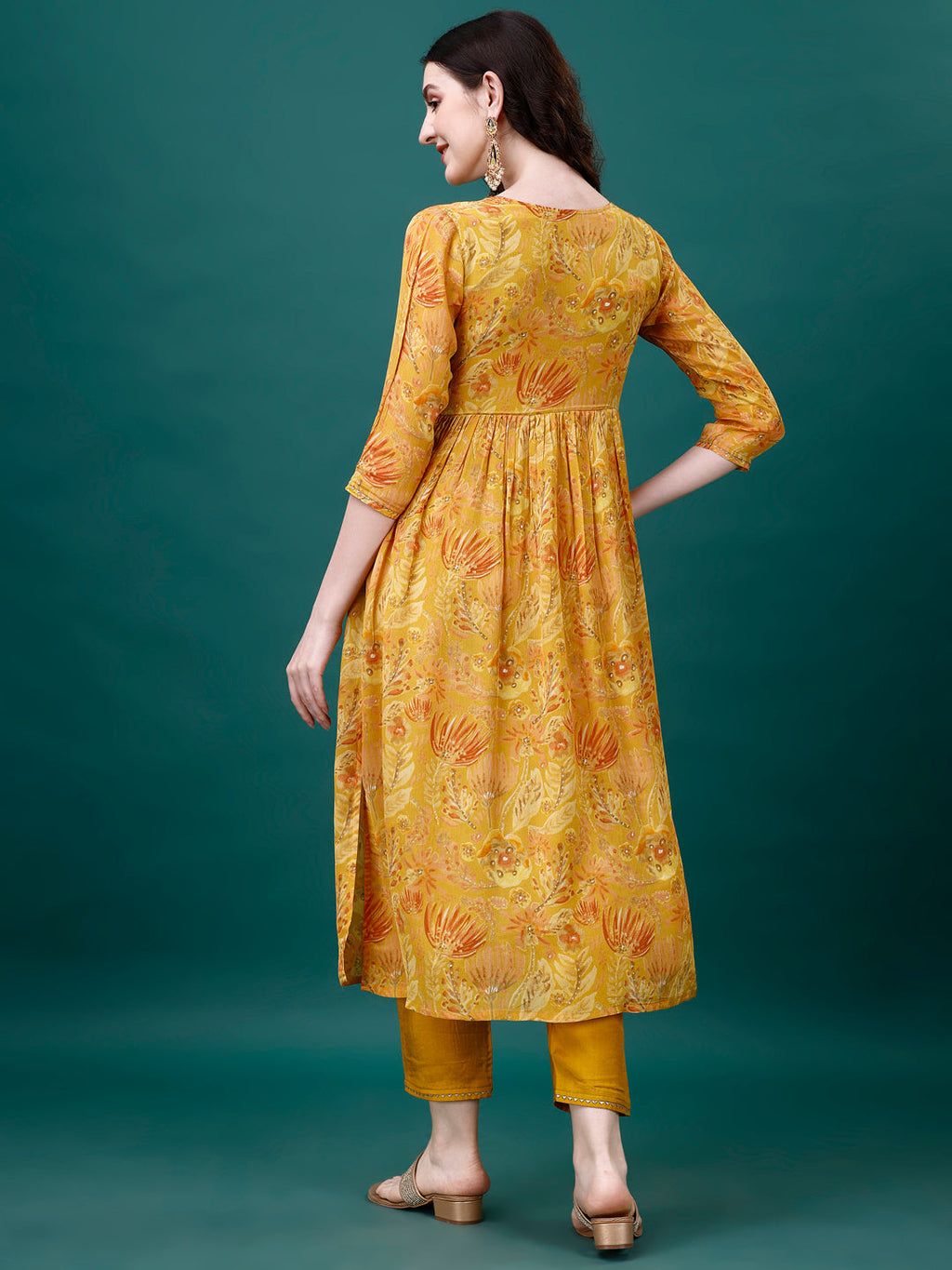 Alia Cut Hand Embroidered Multicolor Printed Chinon Kurta Set