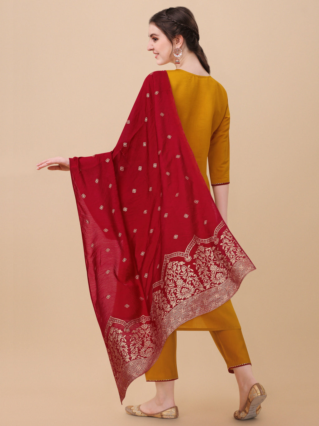 Multicolor Hand Embroidered Kurta Set with Banarasi Dupatta