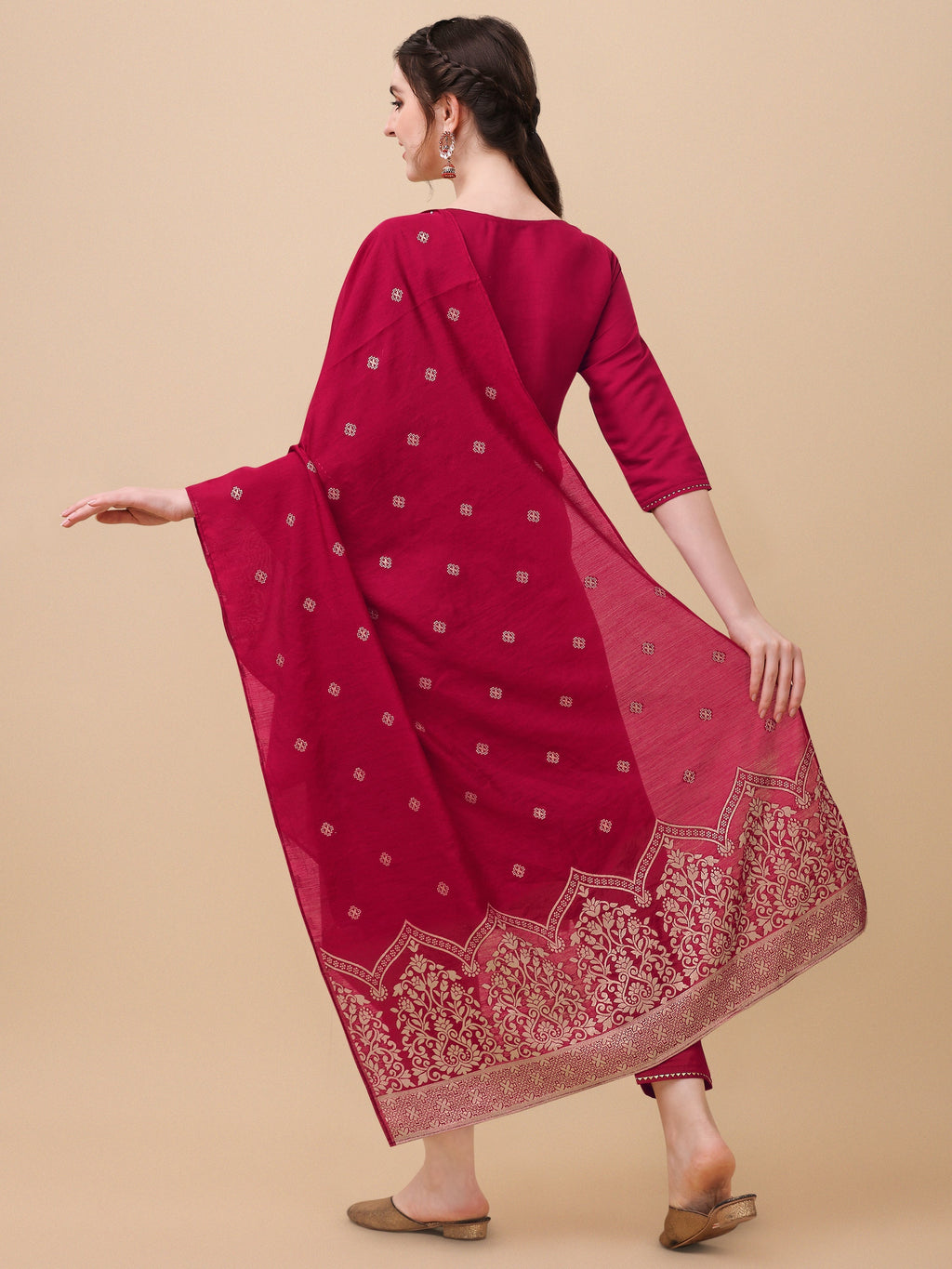 Multicolor Hand Embroidered Kurta Set with Banarasi Dupatta