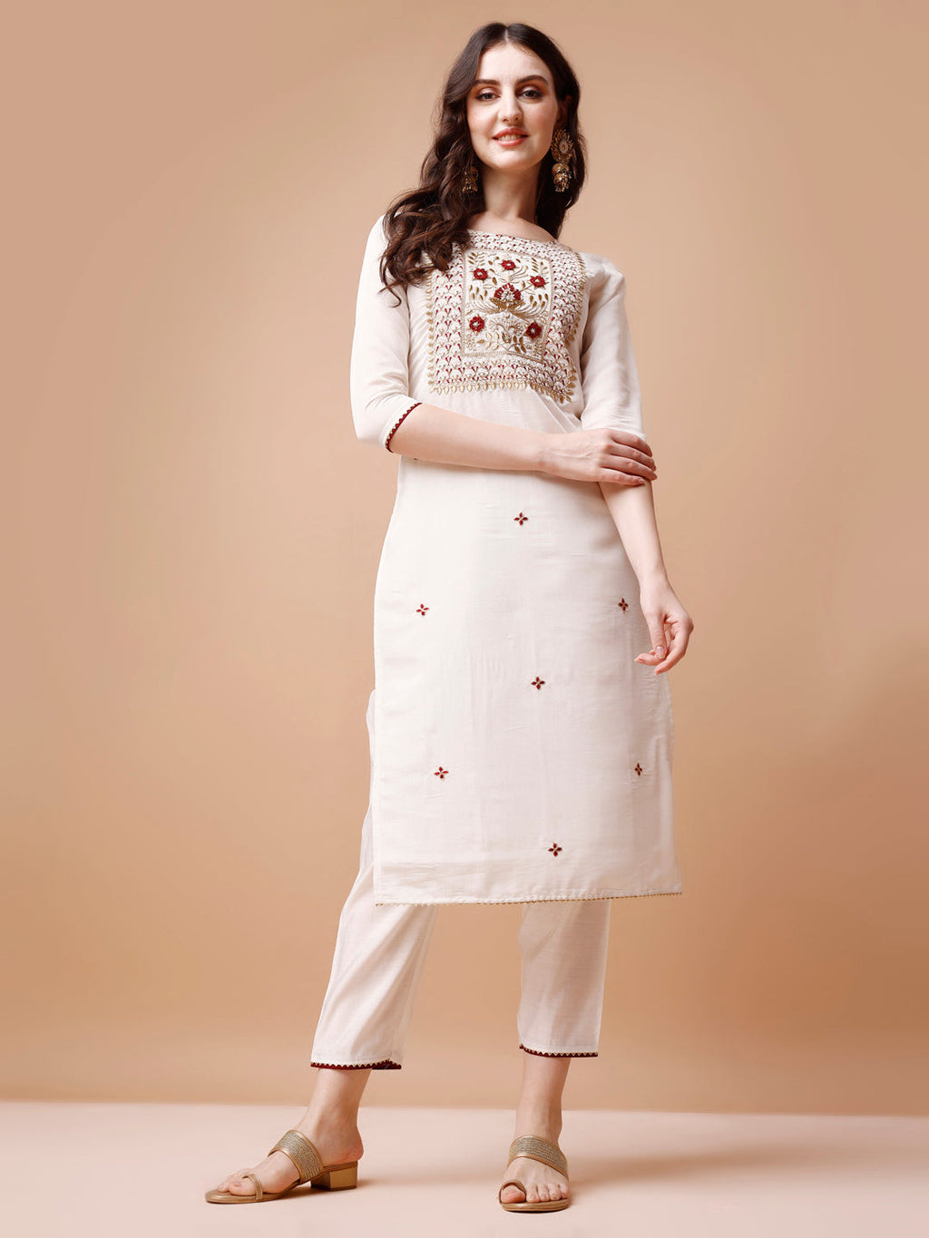 Multicolor Hand Embroidered Kurta Set with Banarasi Jacquard Dupatta