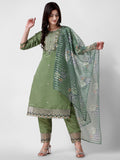 Premium multicolor hand embroidered kurta set with matching pants and dupatta