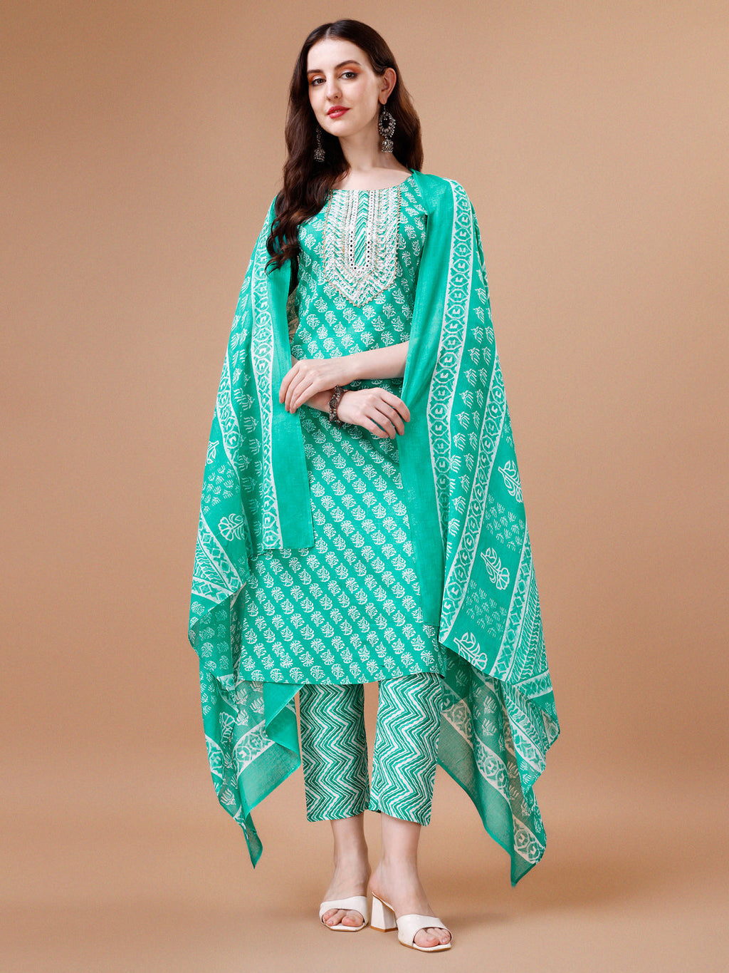 Embroidered & Floral Printed Kurta With Pant & Dupatta, Multicolor - Hiral Fashion