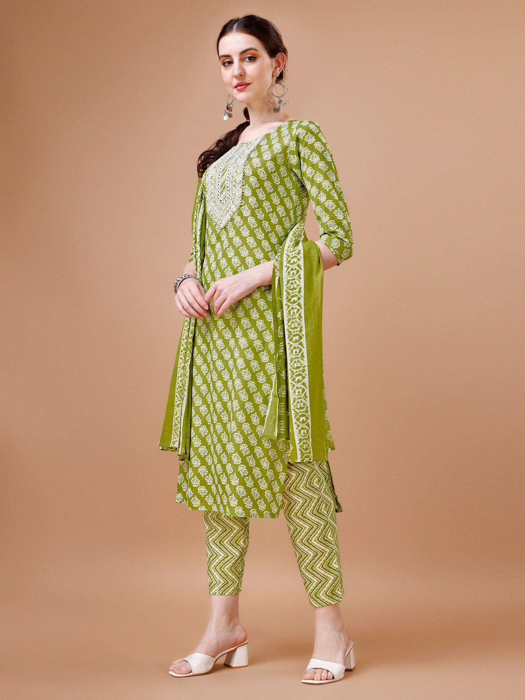 Embroidered & Floral Printed Kurta With Pant & Dupatta, Multicolor - Hiral Fashion