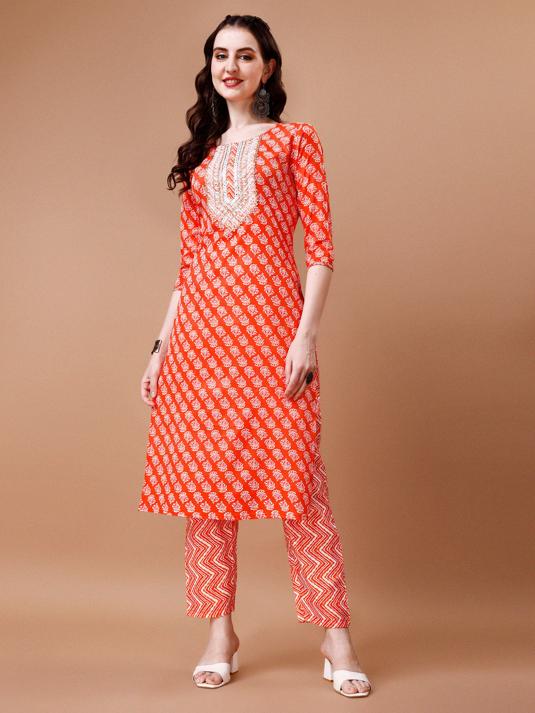 Multicolor Floral Embroidered Kurta Set with Pant and Dupatta