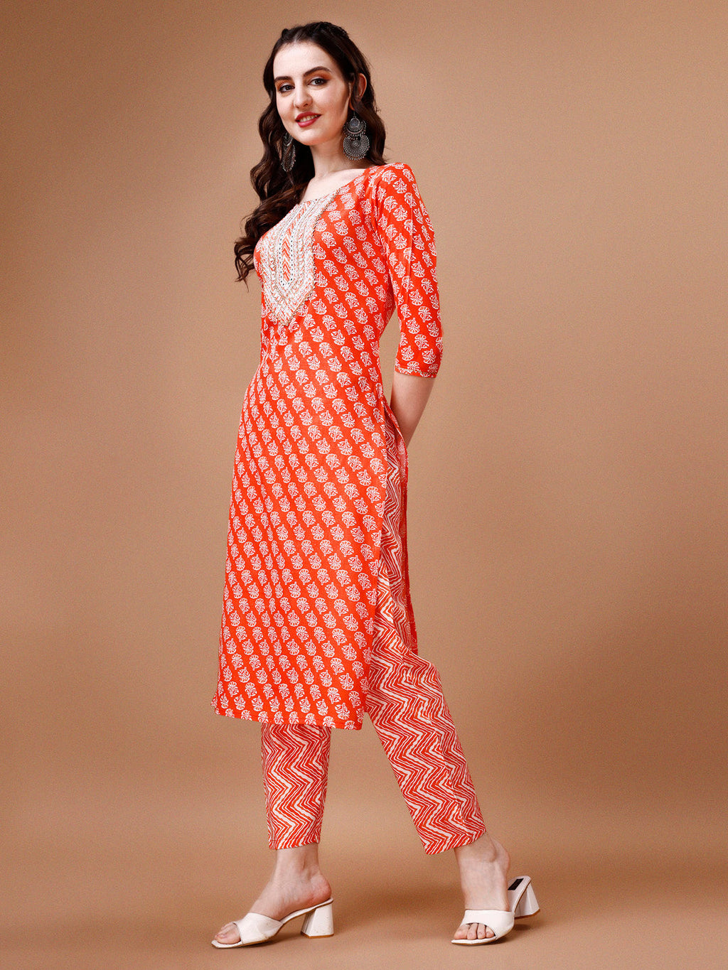 Multicolor Floral Embroidered Kurta Set with Pant and Dupatta