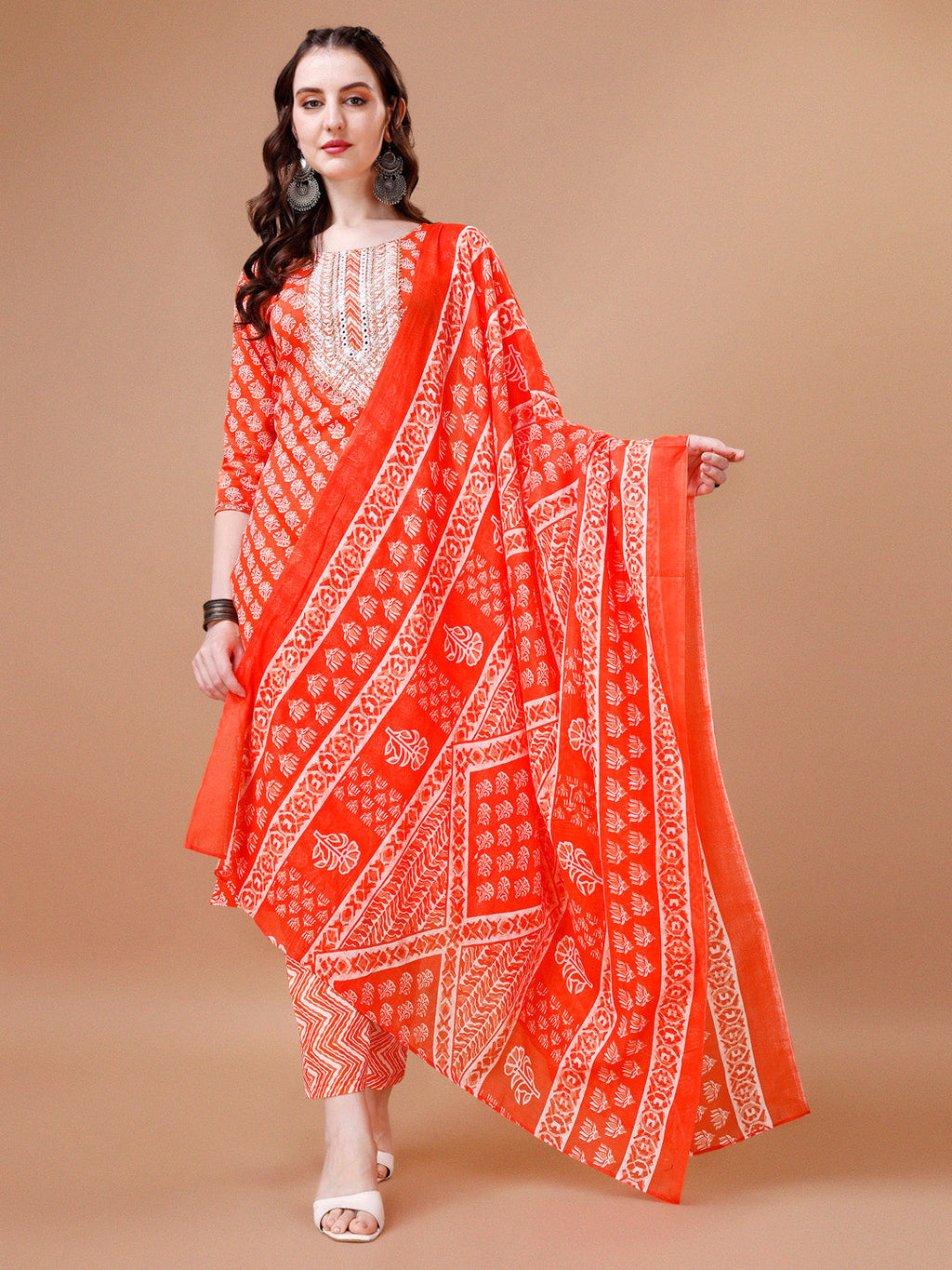 Multicolor Floral Embroidered Kurta Set with Pant and Dupatta