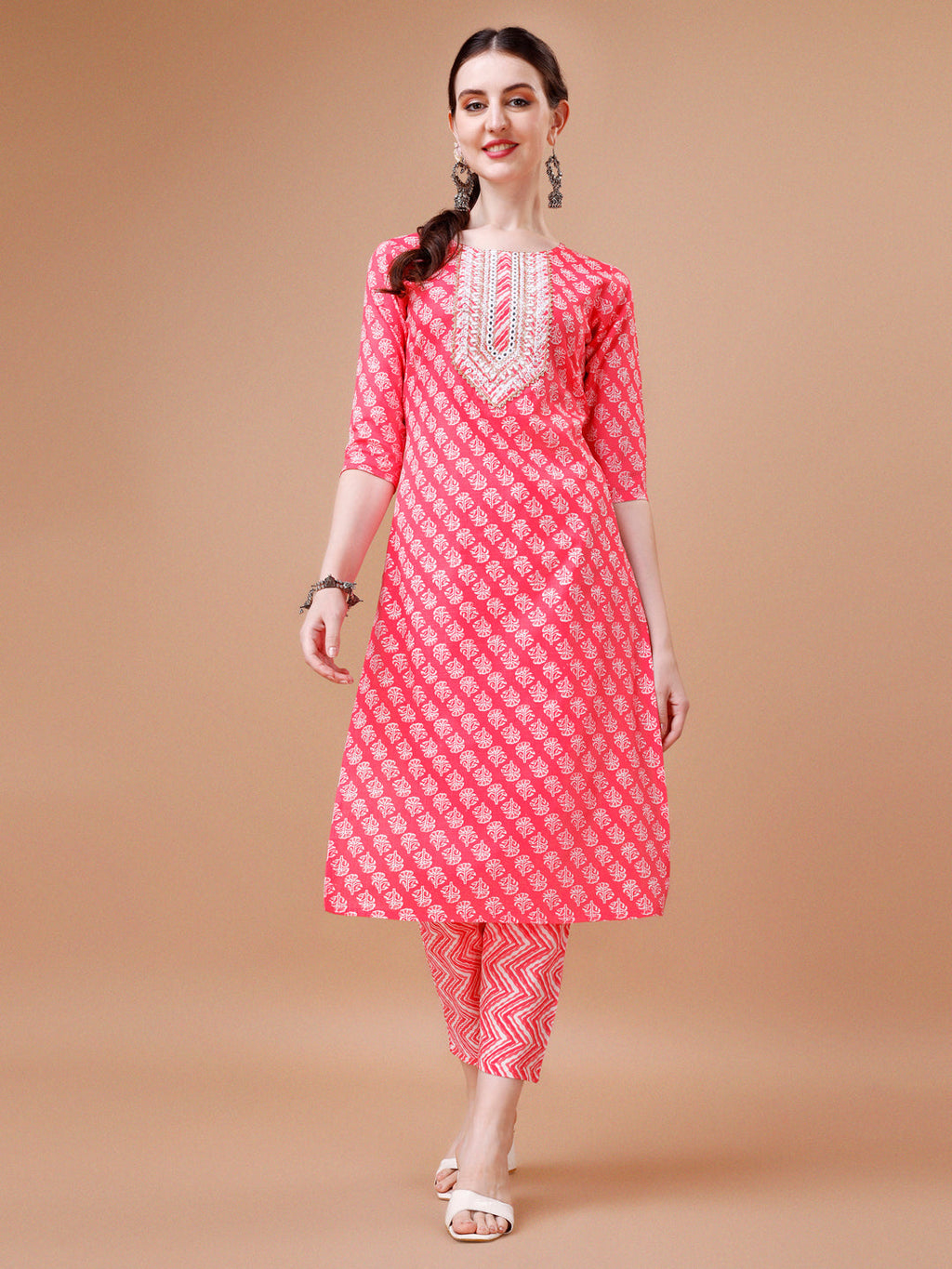 Multicolor Floral Embroidered Rayon Kurta Set with Pant and Dupatta
