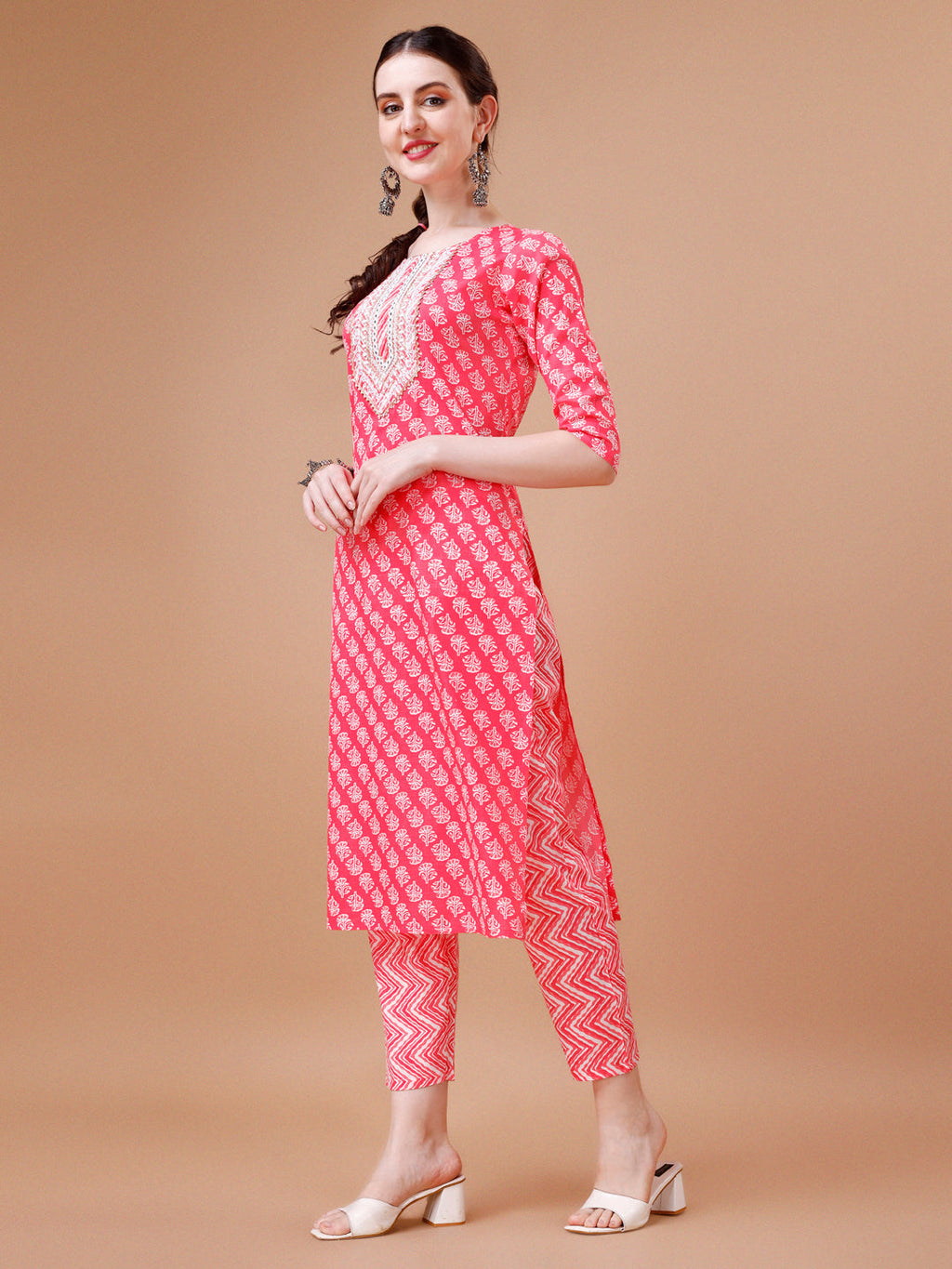 Multicolor Floral Embroidered Rayon Kurta Set with Pant and Dupatta