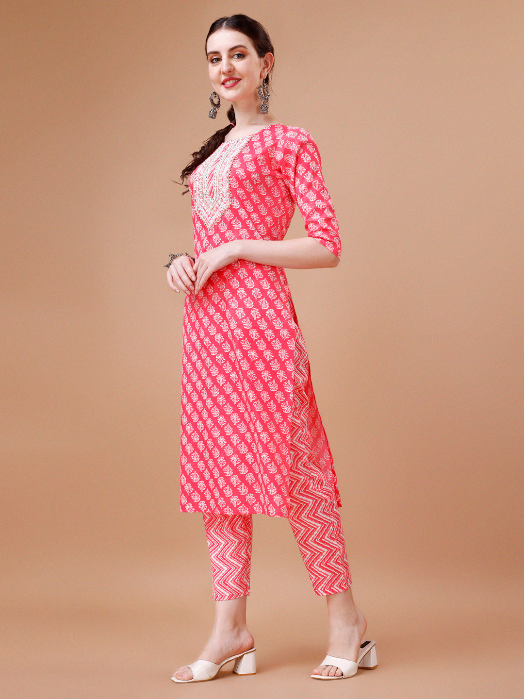 Multicolor Floral Embroidered Rayon Kurta Set with Pant and Dupatta