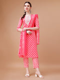 Multicolor Floral Embroidered Rayon Kurta Set with Pant and Dupatta