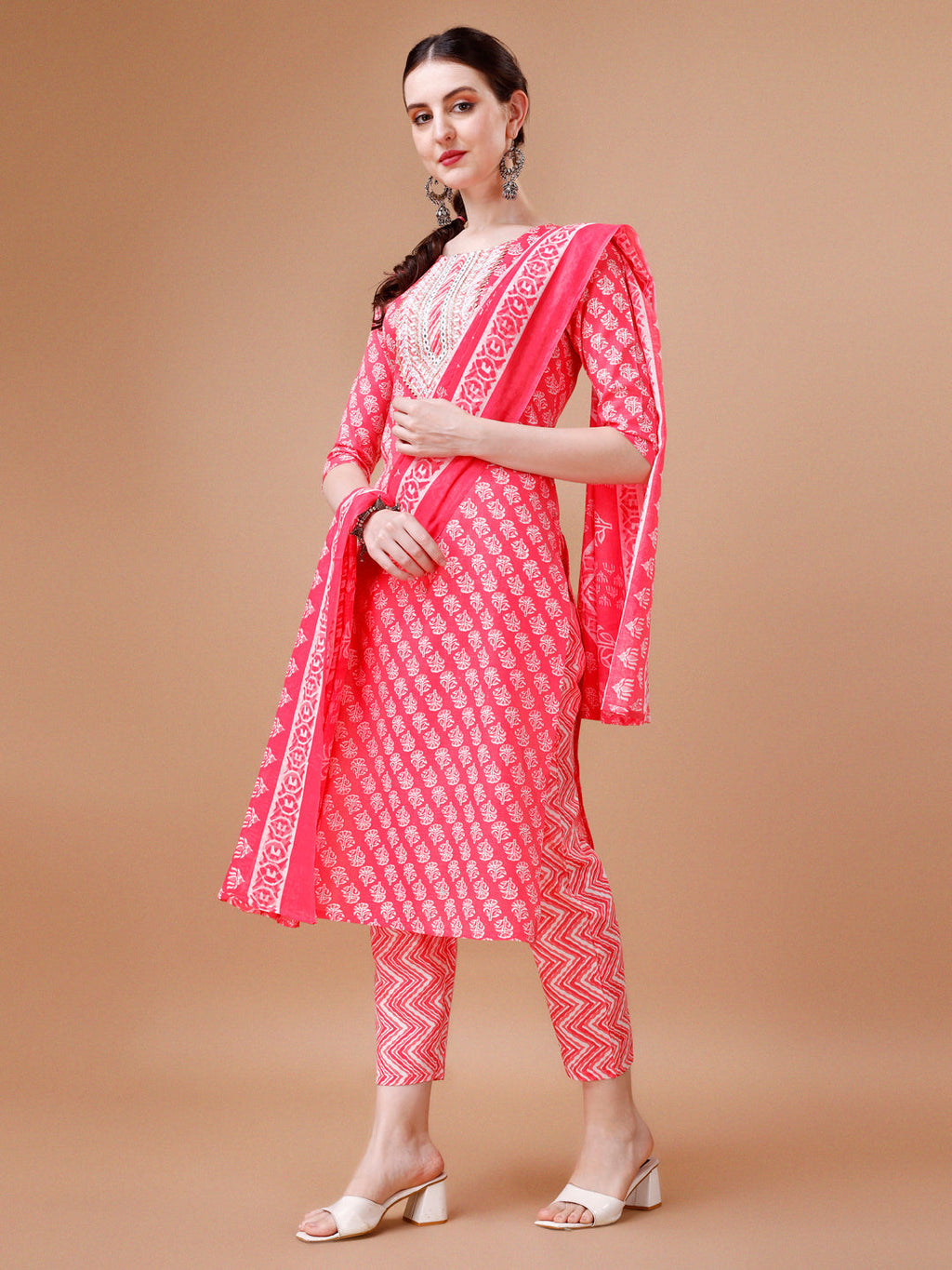 Multicolor Floral Embroidered Rayon Kurta Set with Pant and Dupatta