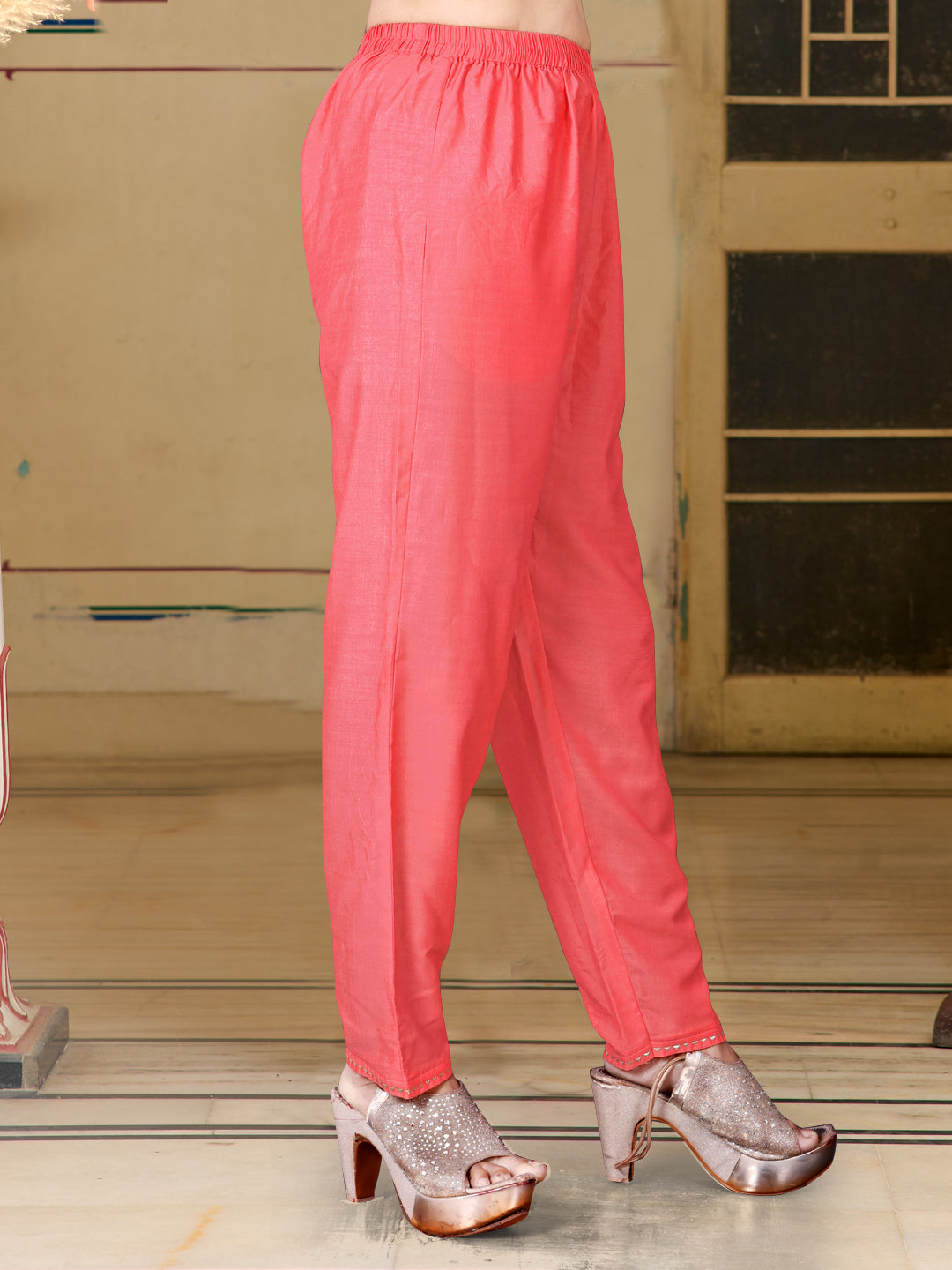 Pink Placement Printed Flared Kurta Set with Pant and Dupatta