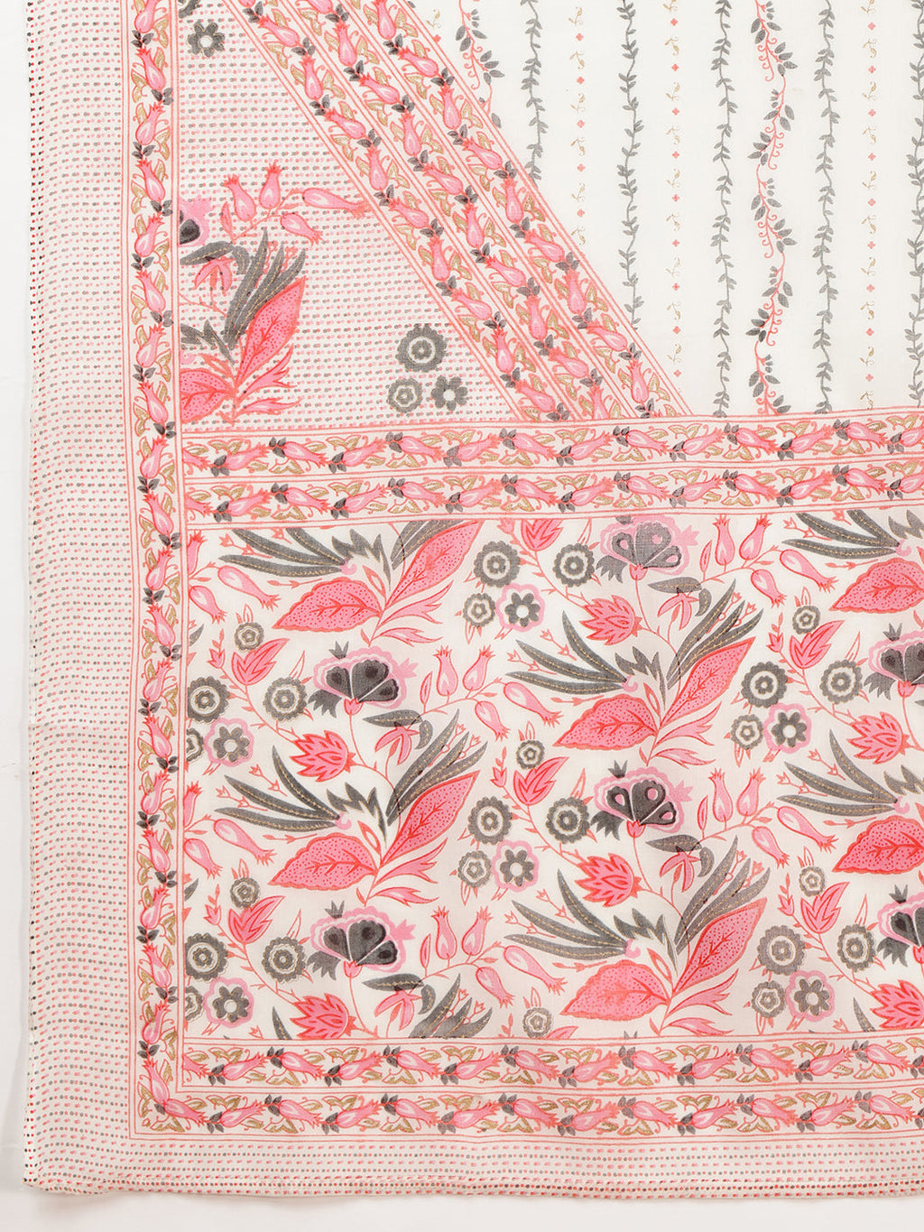 Pink Cotton Kurta Set with Lace Detailing, Pant and Dupatta