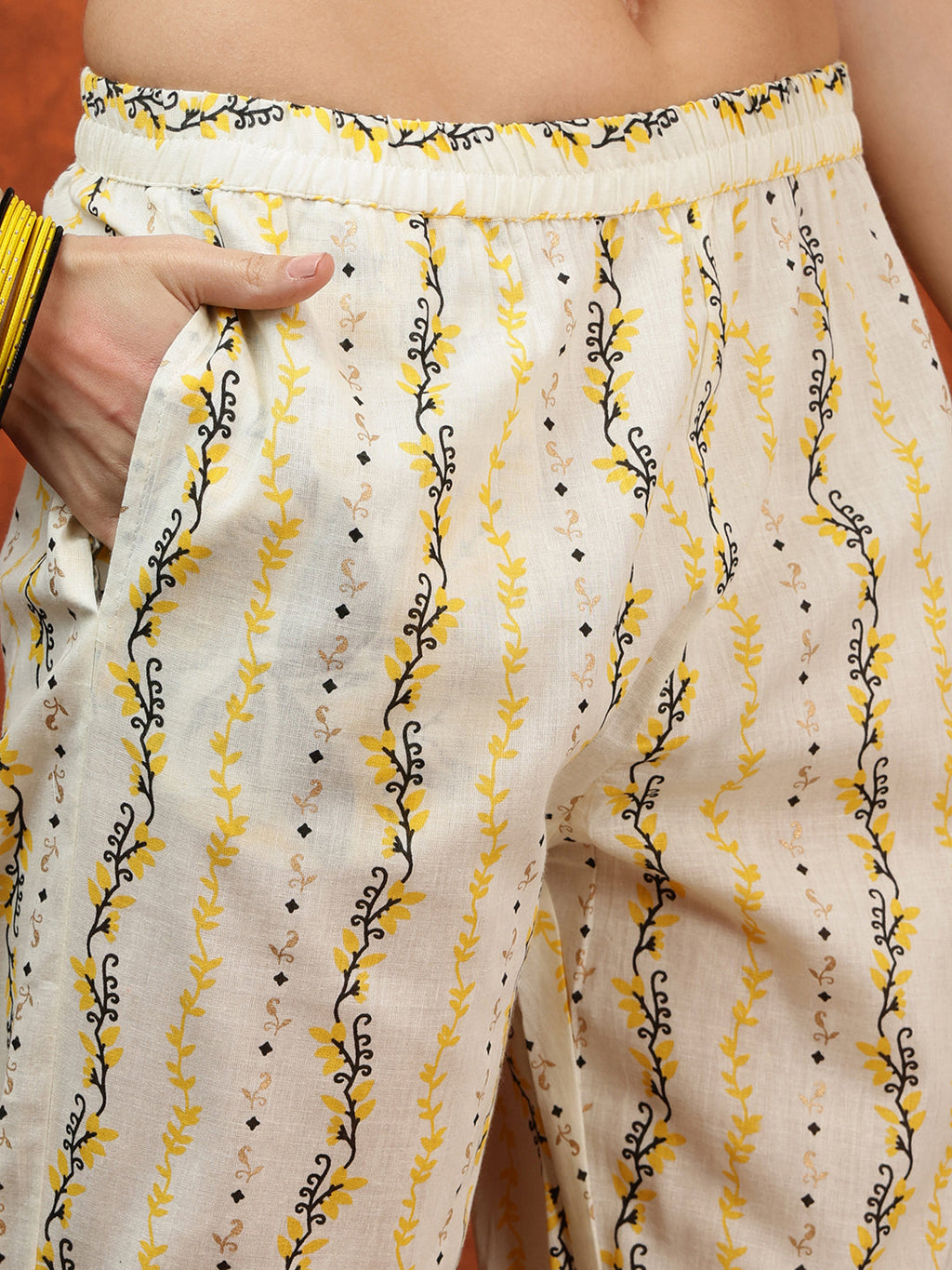 Yellow Printed Kurta Set with Lace Detailing and Dupatta