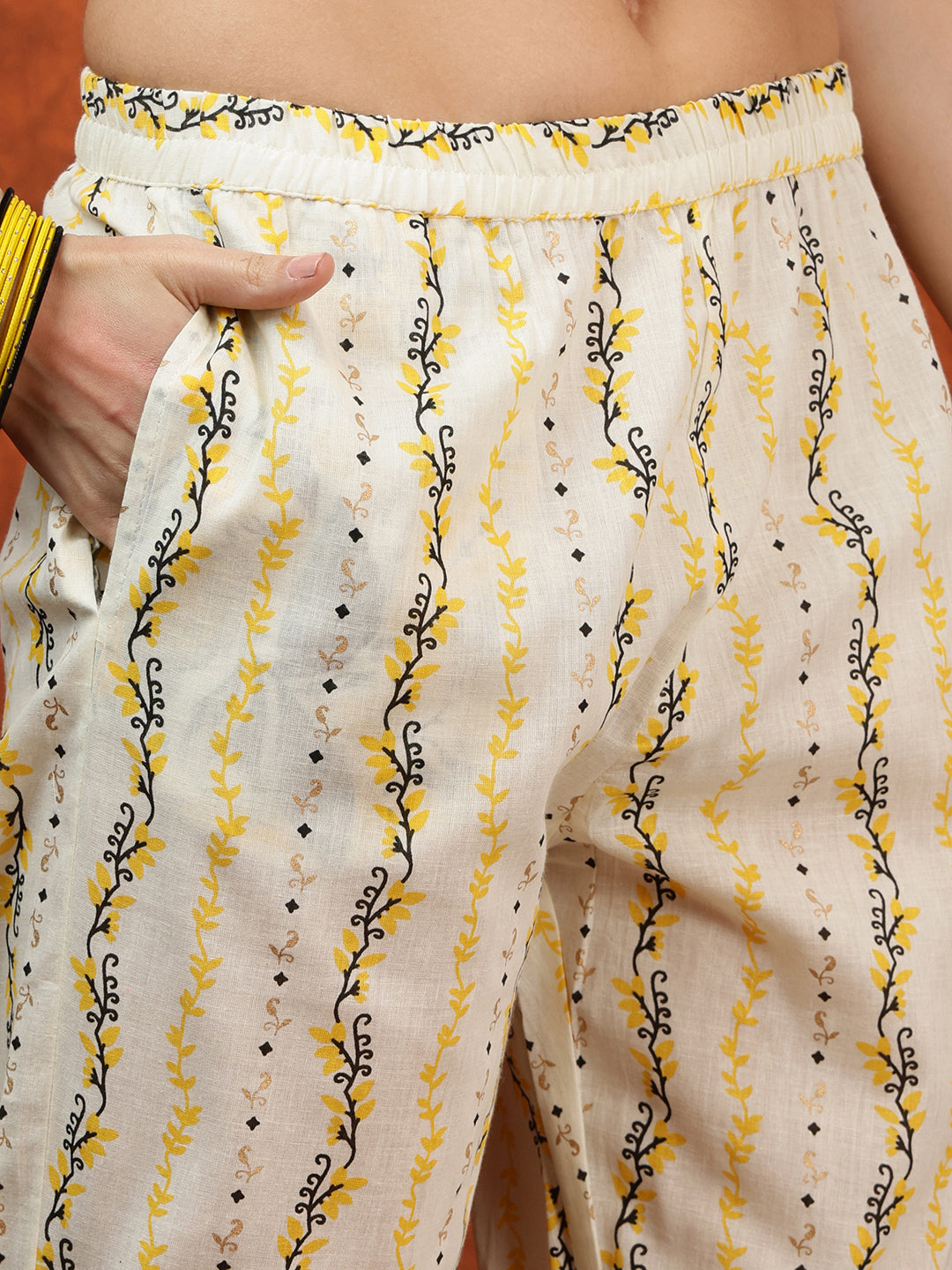 Yellow Printed Kurta Set with Lace Detailing and Dupatta