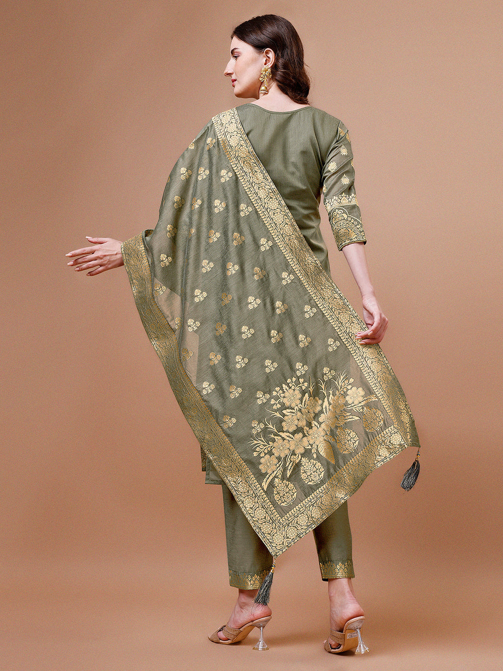 Multicolor Banarasi Chanderi Jacquard Kurta with Pant and Dupatta