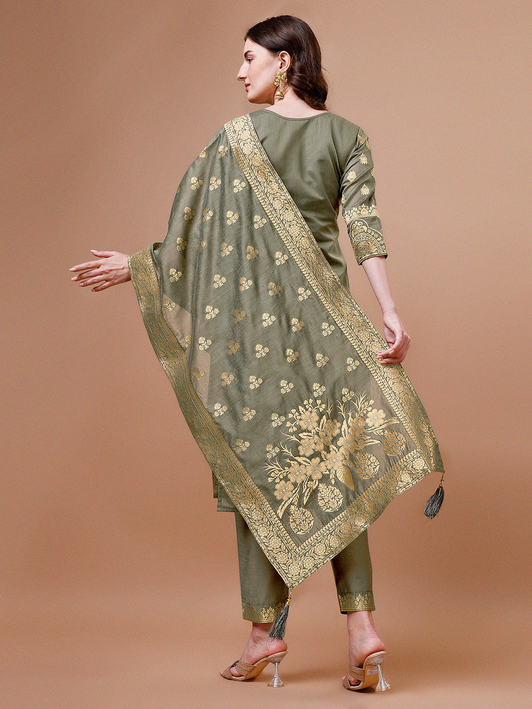 Multicolor Banarasi Chanderi Jacquard Kurta with Pant and Dupatta