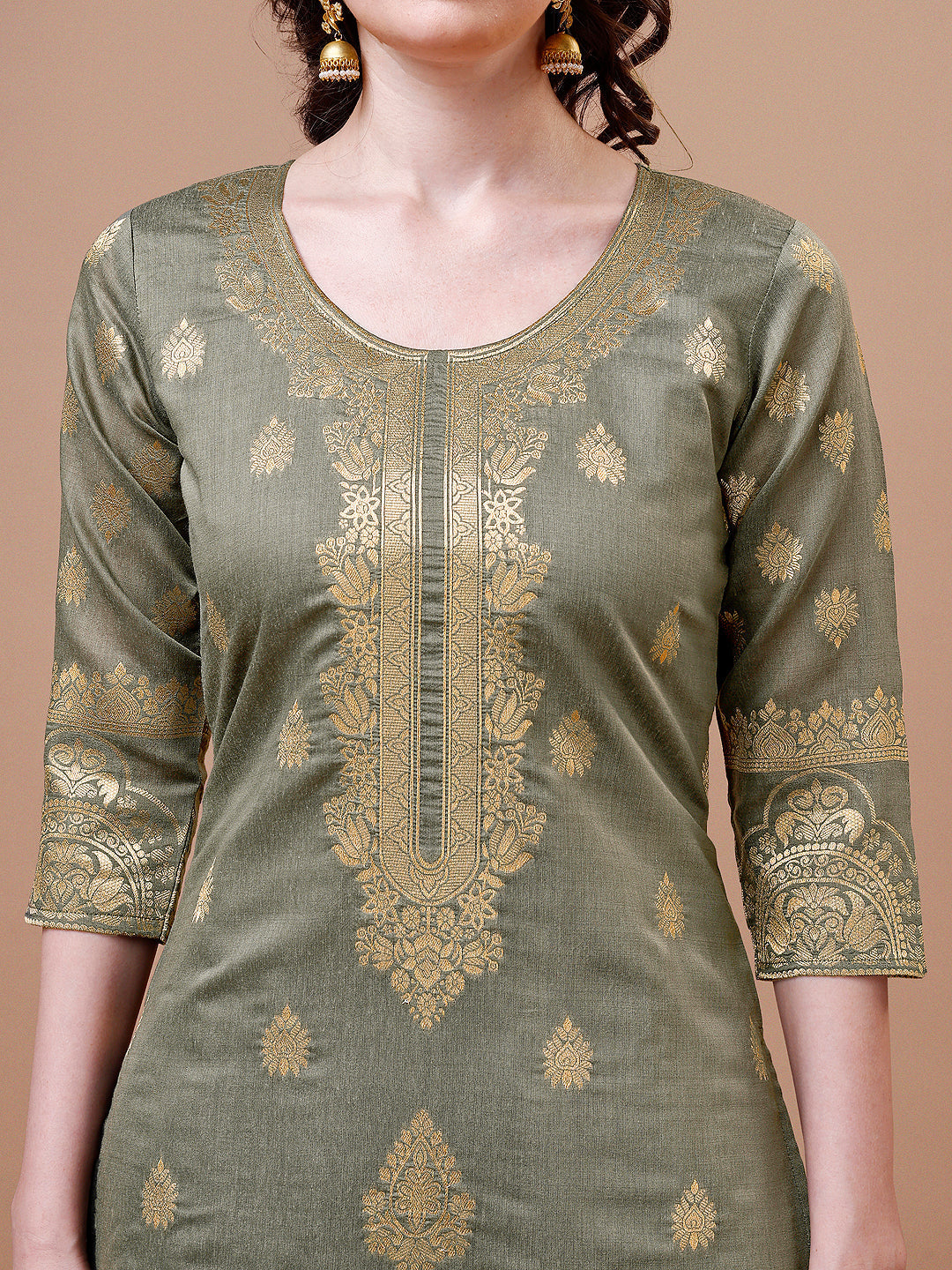 Multicolor Banarasi Chanderi Jacquard Kurta with Pant and Dupatta
