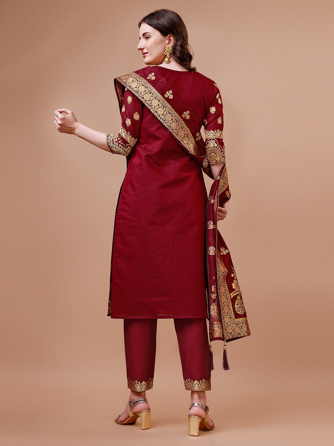 Multicolor Banarasi Chanderi Jacquard Kurta Set with Dupatta