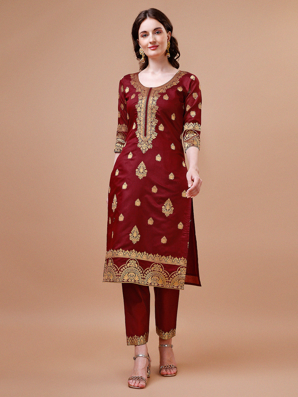 Multicolor Banarasi Chanderi Jacquard Kurta Set with Dupatta
