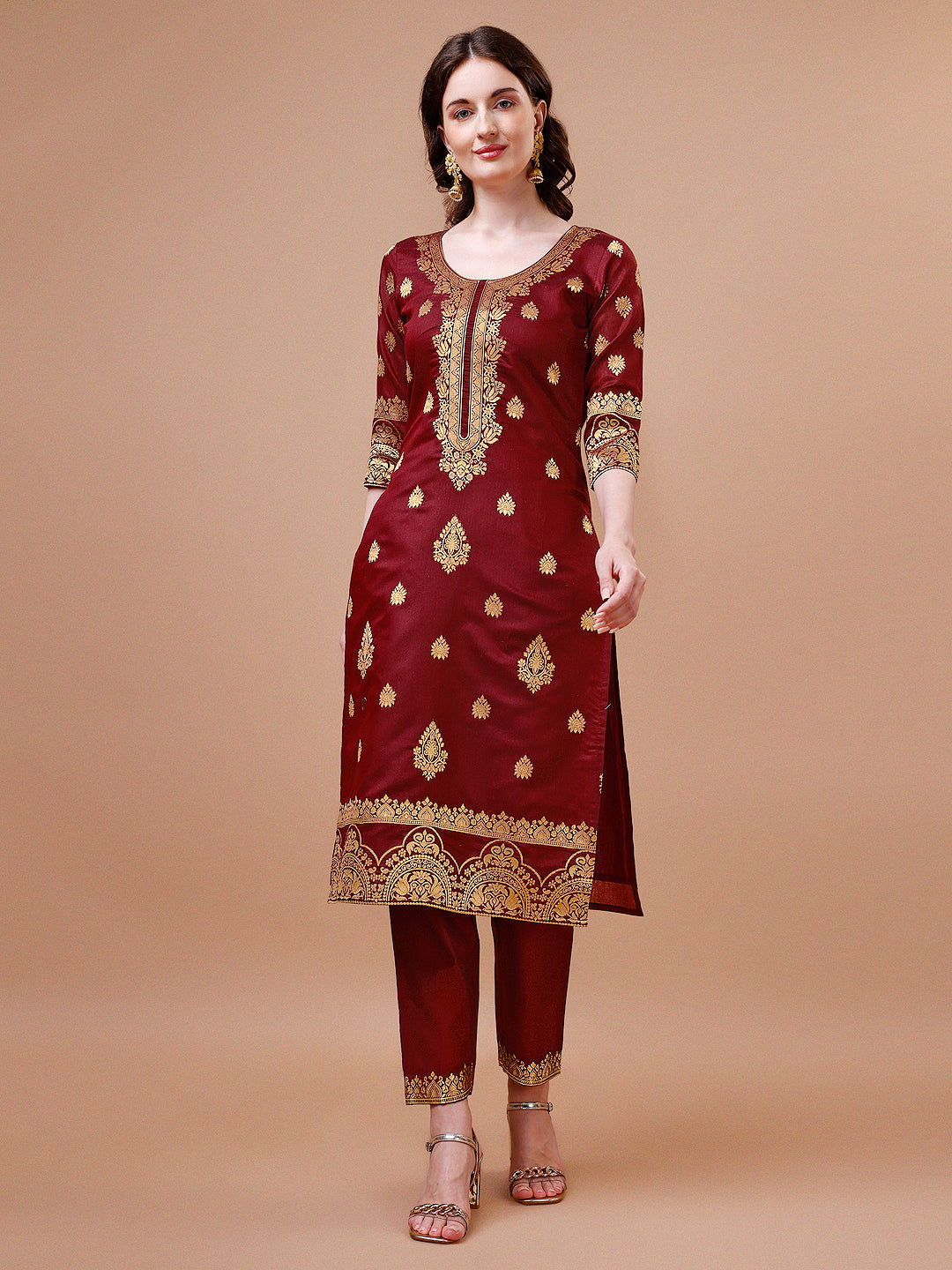 Multicolor Banarasi Chanderi Jacquard Kurta Set with Dupatta