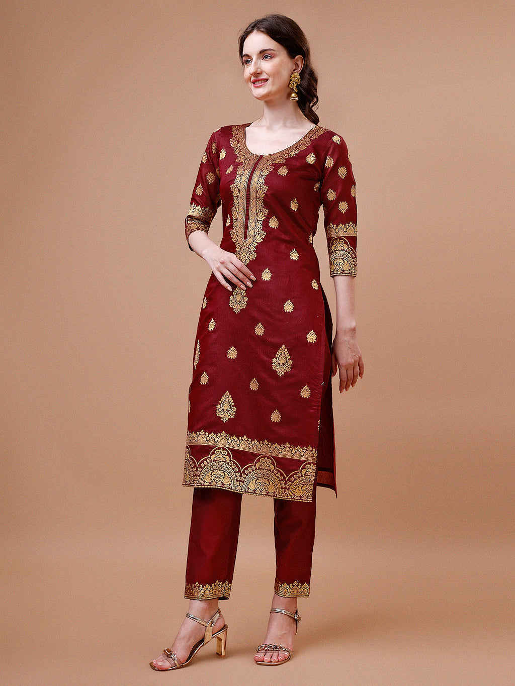 Multicolor Banarasi Chanderi Jacquard Kurta Set with Dupatta