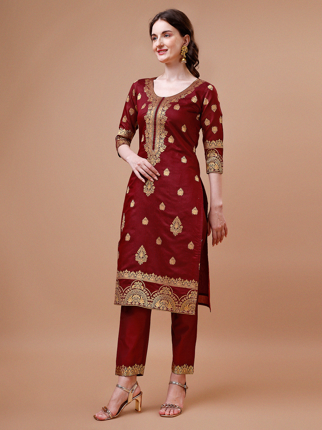 Multicolor Banarasi Chanderi Jacquard Kurta Set with Dupatta