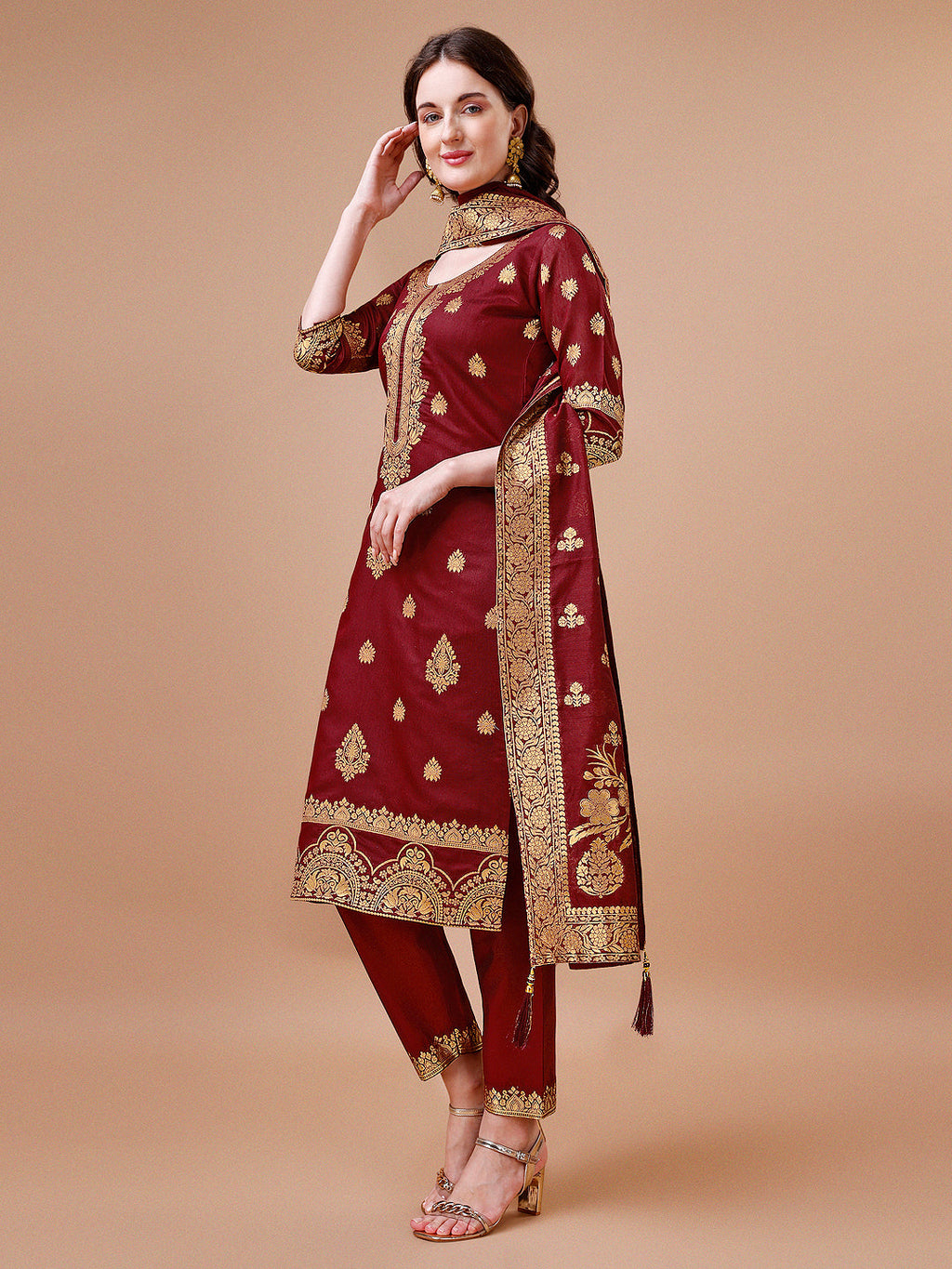 Multicolor Banarasi Chanderi Jacquard Kurta Set with Dupatta