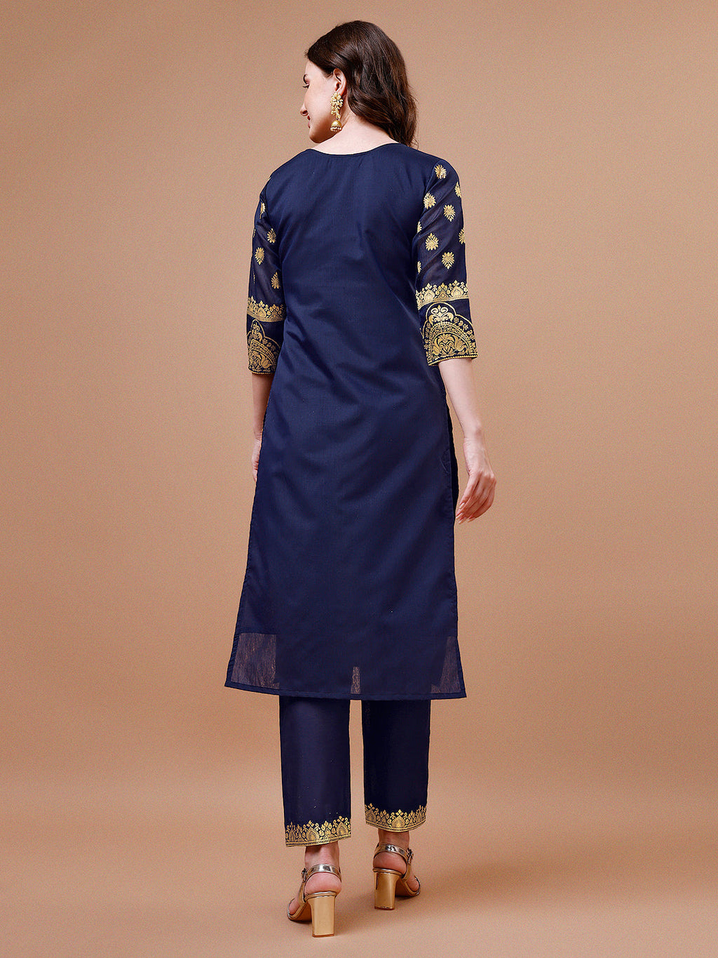 Multicolor Pure Banarasi Chanderi Jacquard Kurta Pant Dupatta Set