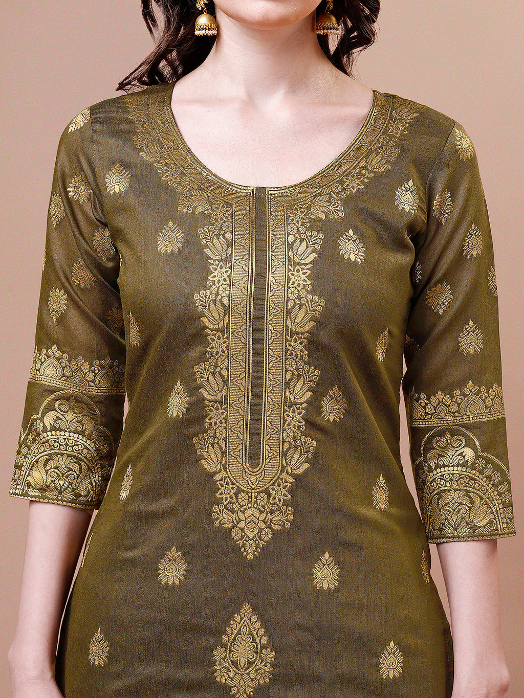 Multicolor Banarasi Chanderi Jacquard Kurta with Pant & Dupatta