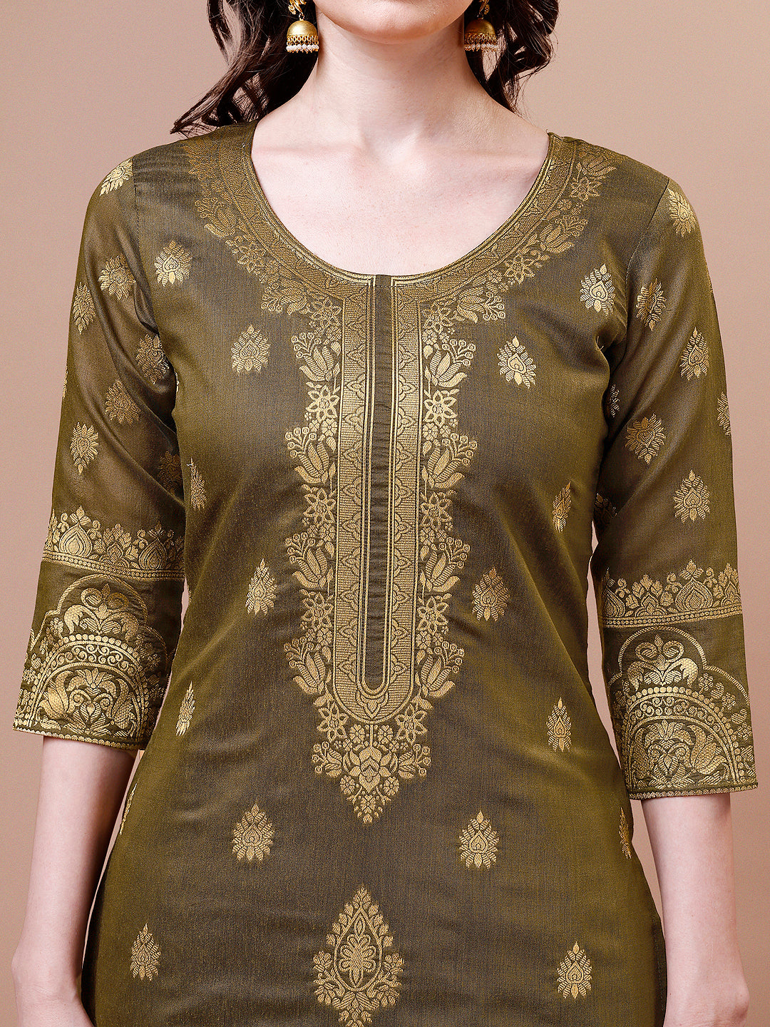 Multicolor Banarasi Chanderi Jacquard Kurta with Pant & Dupatta