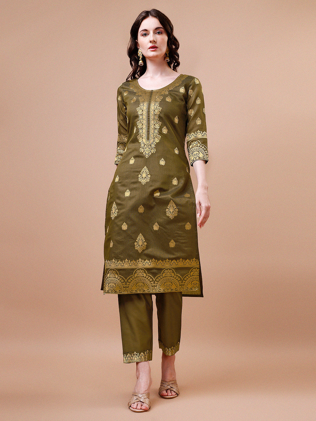 Multicolor Banarasi Chanderi Jacquard Kurta with Pant & Dupatta