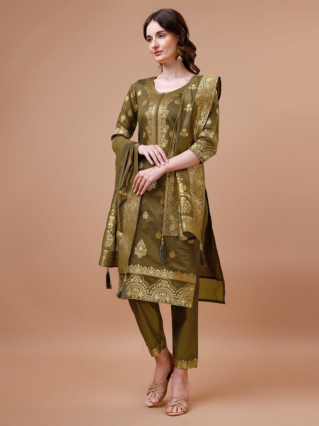 Multicolor Banarasi Chanderi Jacquard Kurta with Pant & Dupatta