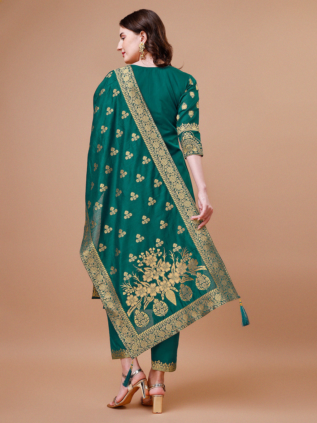 Multicolor Banarasi Chanderi Jacquard Kurta Set with Dupatta