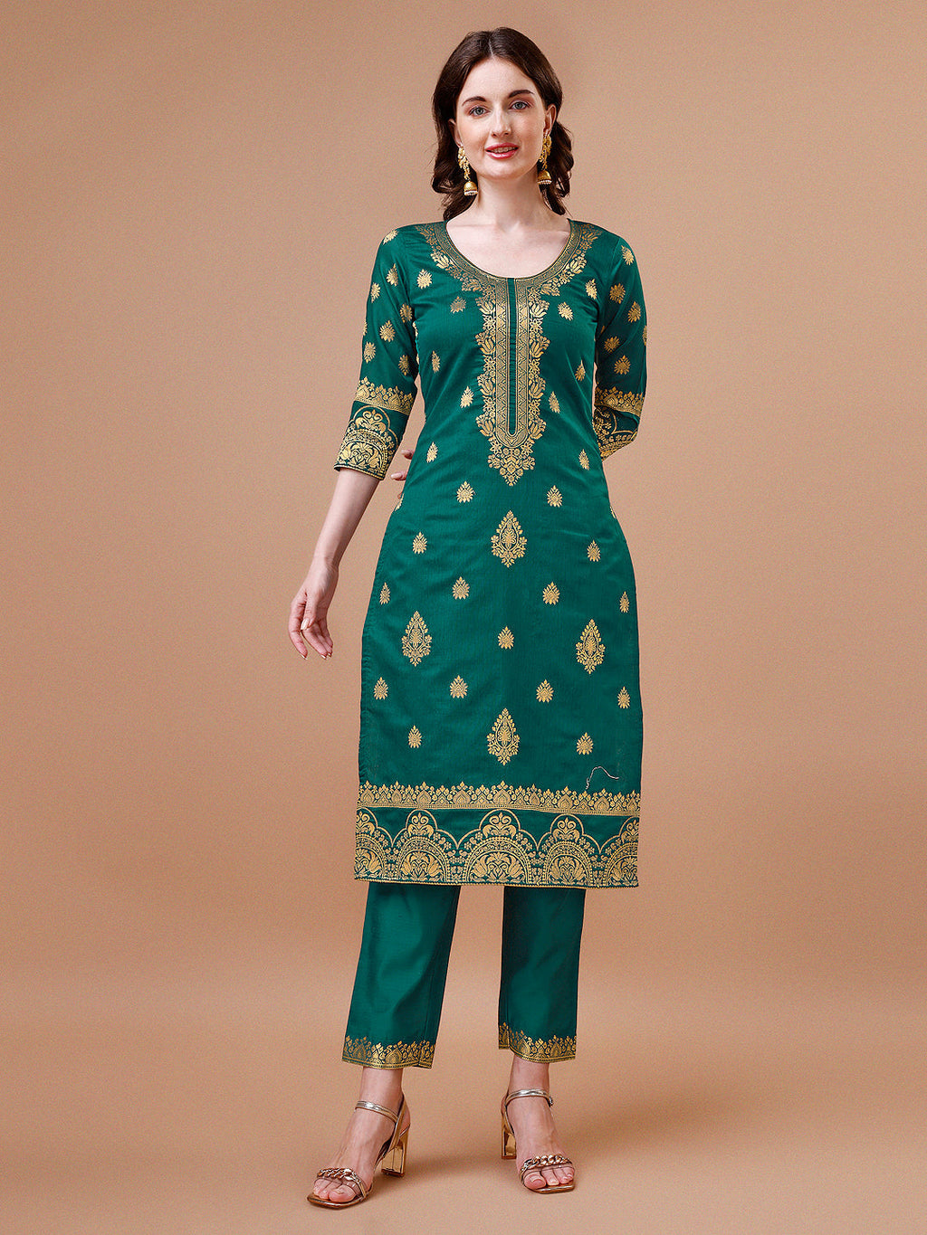 Multicolor Banarasi Chanderi Jacquard Kurta Set with Dupatta