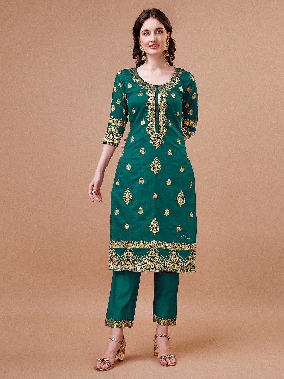 Multicolor Banarasi Chanderi Jacquard Kurta Set with Dupatta