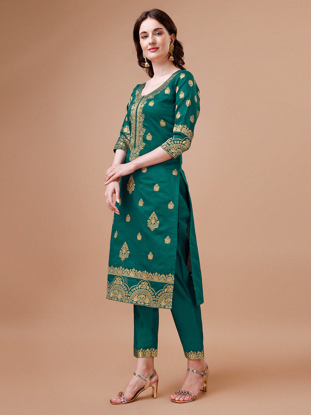 Multicolor Banarasi Chanderi Jacquard Kurta Set with Dupatta