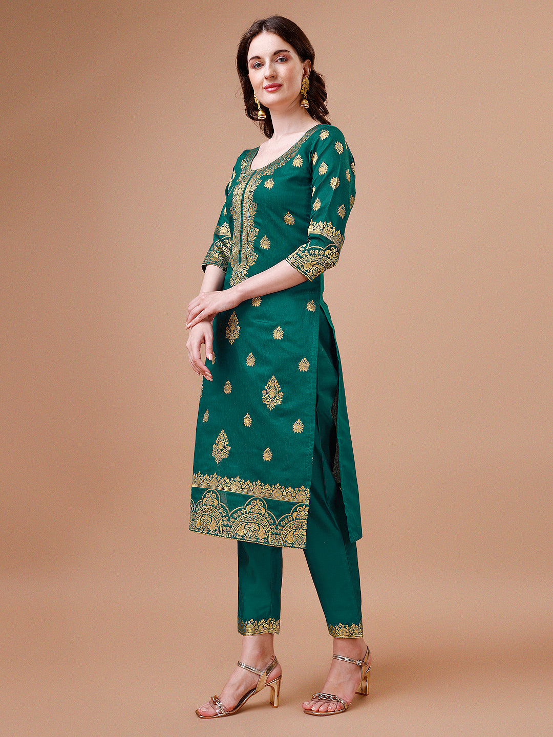 Multicolor Banarasi Chanderi Jacquard Kurta Set with Dupatta