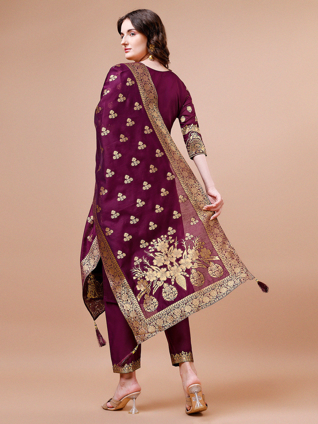Multicolor Banarasi Chanderi Jacquard Kurta with Pant and Dupatta