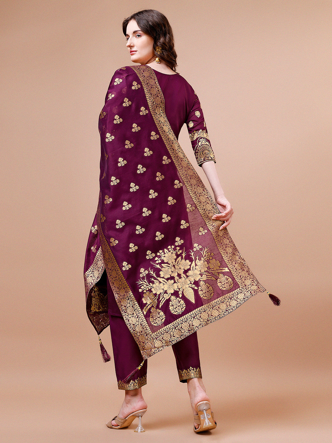 Multicolor Banarasi Chanderi Jacquard Kurta with Pant and Dupatta