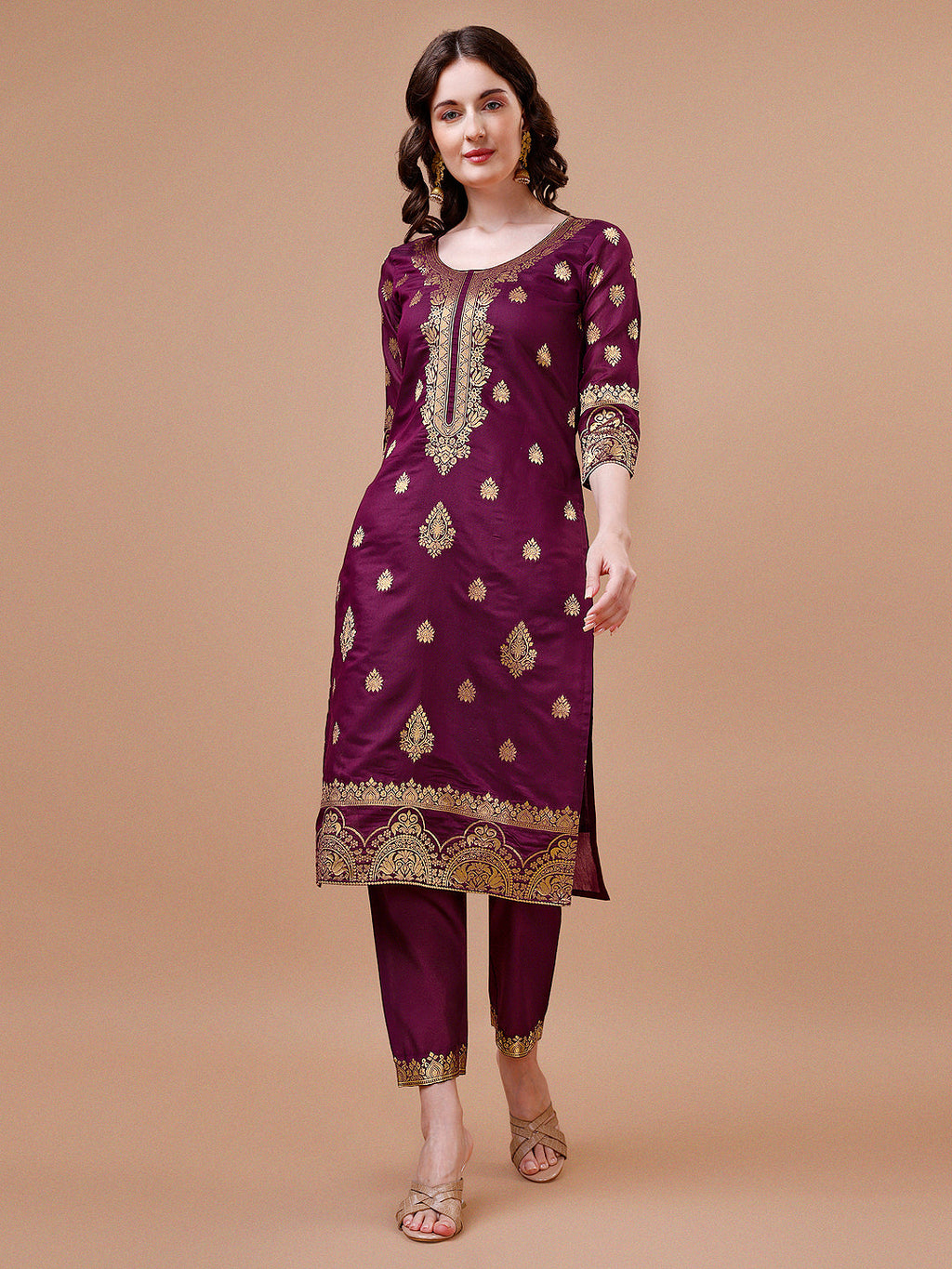 Multicolor Banarasi Chanderi Jacquard Kurta with Pant and Dupatta