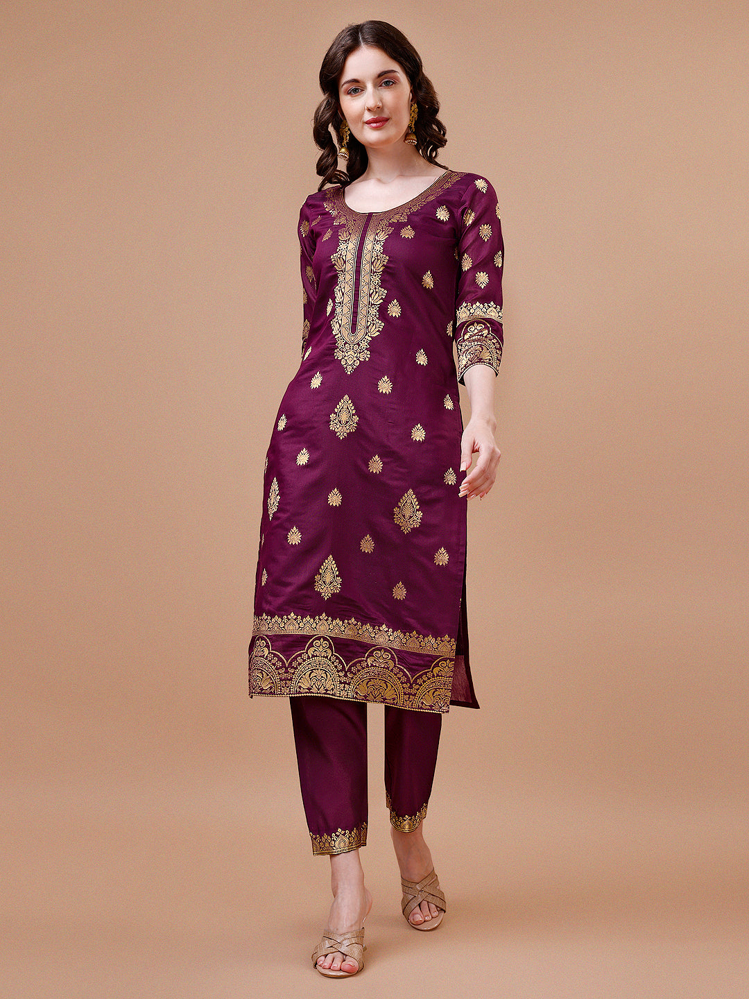 Multicolor Banarasi Chanderi Jacquard Kurta with Pant and Dupatta