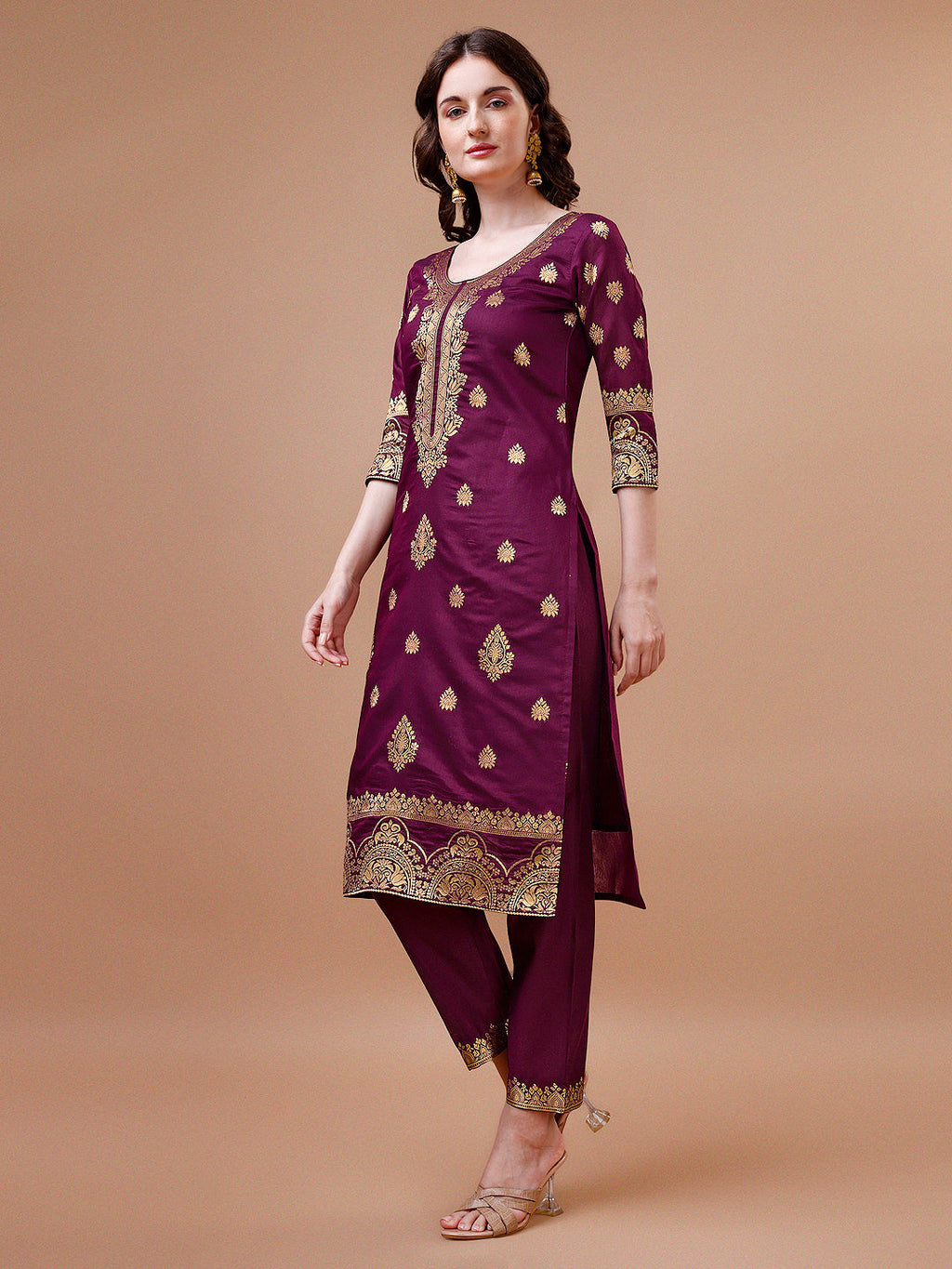 Multicolor Banarasi Chanderi Jacquard Kurta with Pant and Dupatta