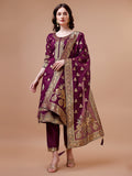 Multicolor Banarasi Chanderi Jacquard Kurta set with matching pants and dupatta