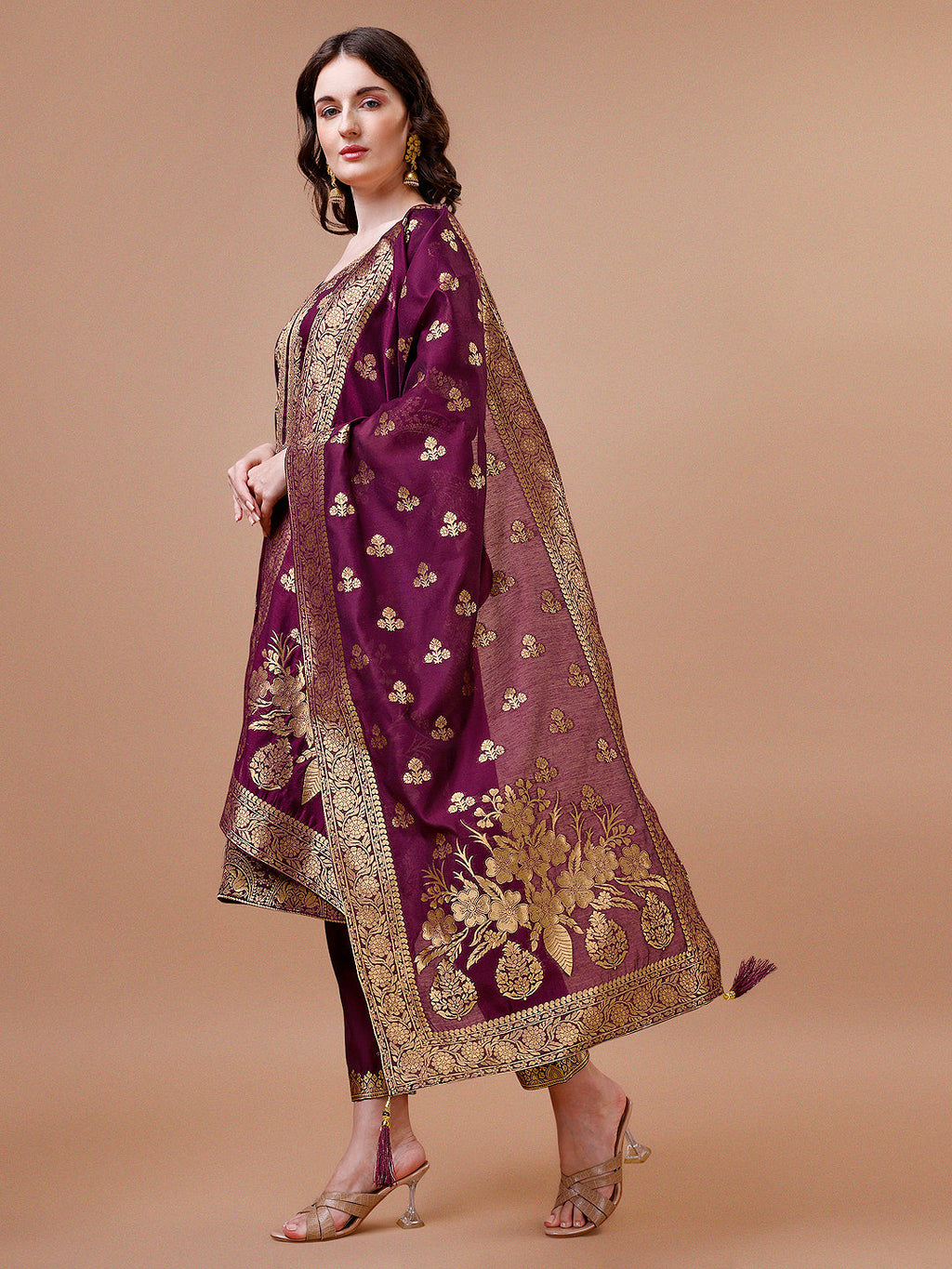 Multicolor Banarasi Chanderi Jacquard Kurta with Pant and Dupatta