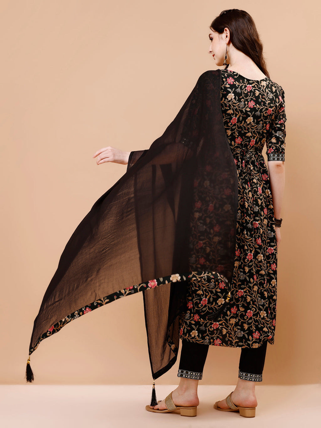 Multicolor Embroidered Front Slit Floral Kurta Set with Dupatta