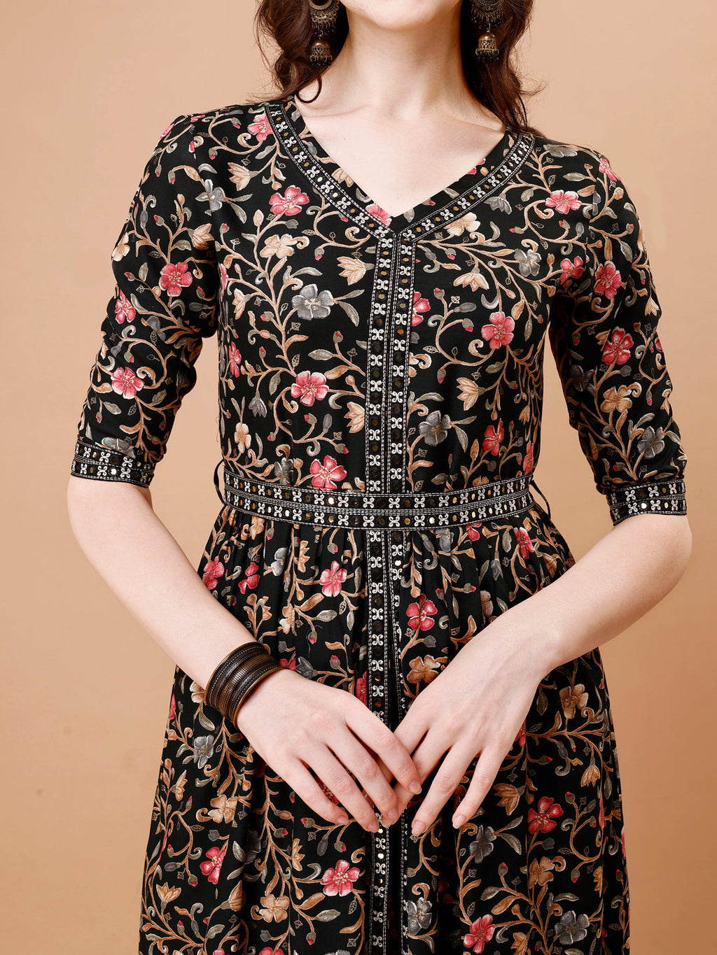 Multicolor Embroidered Front Slit Floral Kurta Set with Dupatta