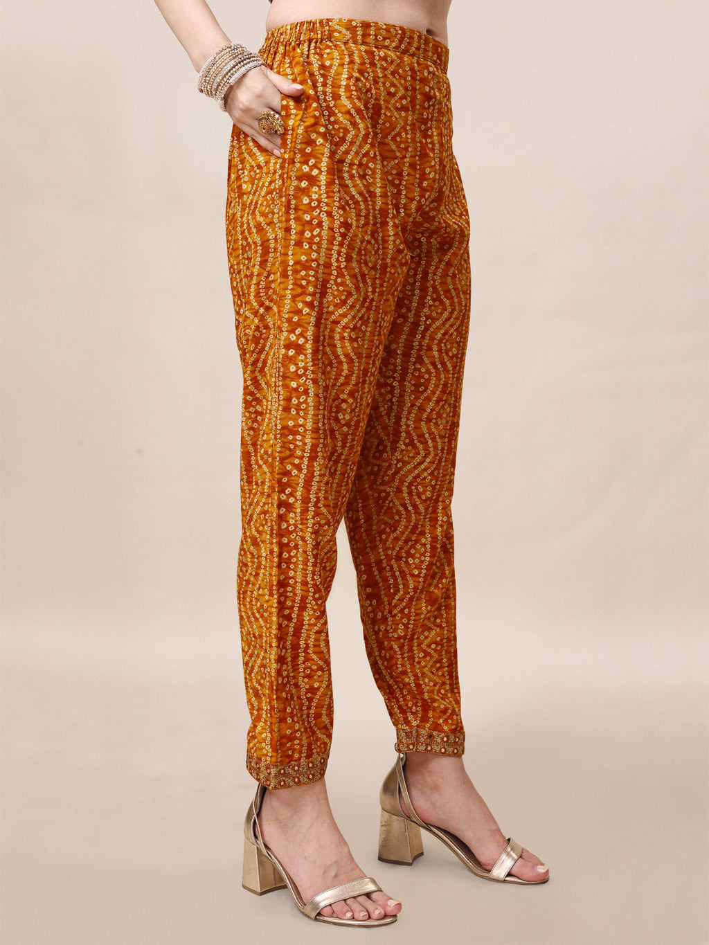 Multicolor Printed & Embroidered Front Slit Kurta Set with Belt